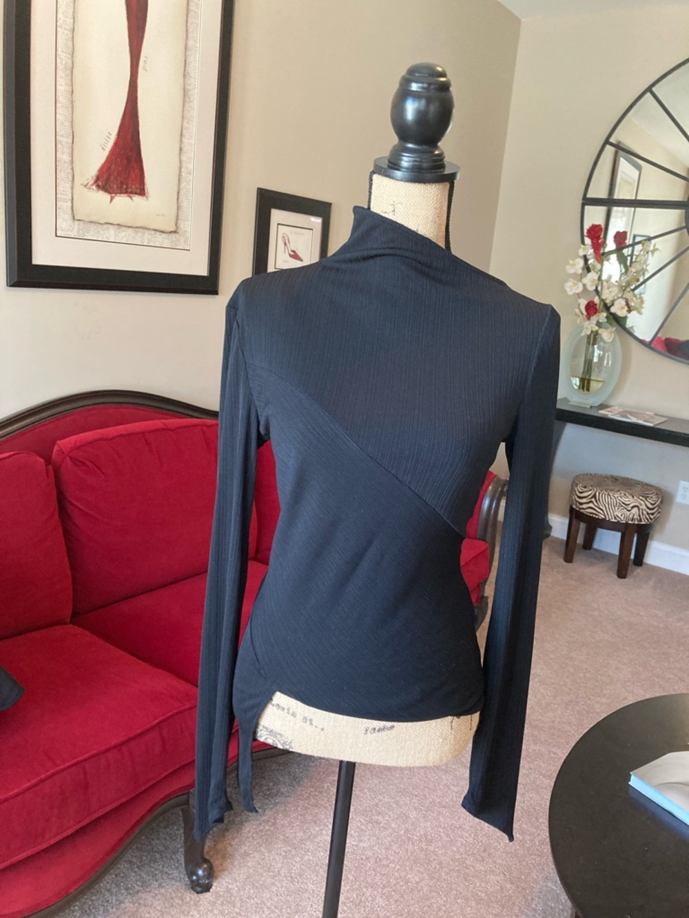 Slim Fit Black Long Sleeve Mock Neck Top